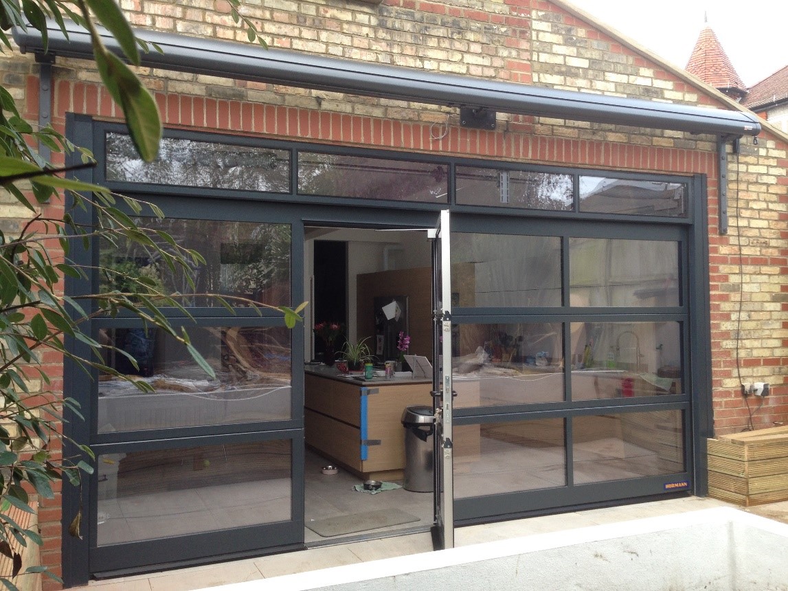 glass garage door in home office 